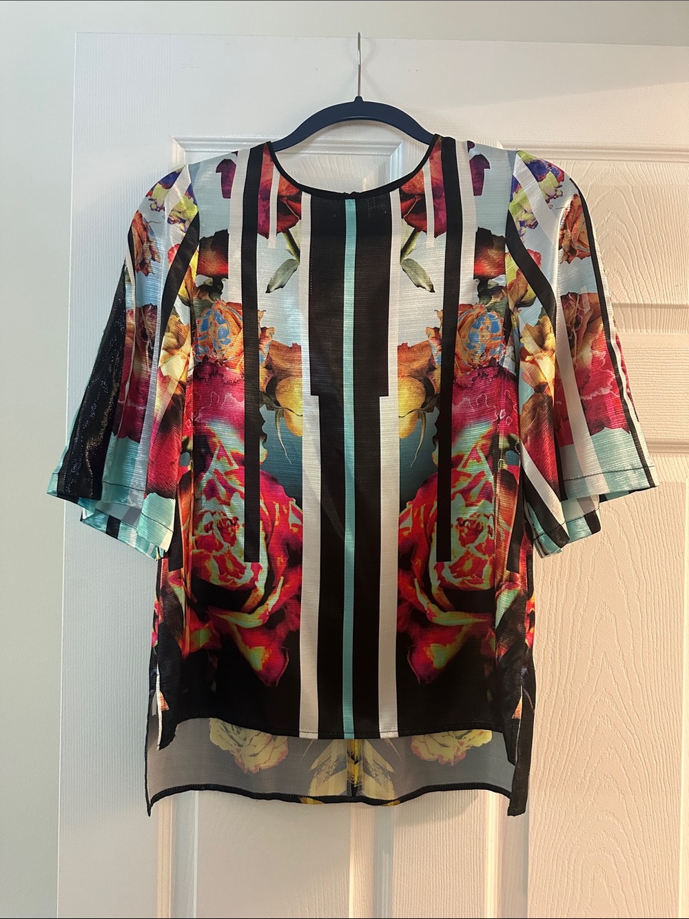 Clover Canyon Multicolor Floral & Stripe Short Sleeve Top woman’s
